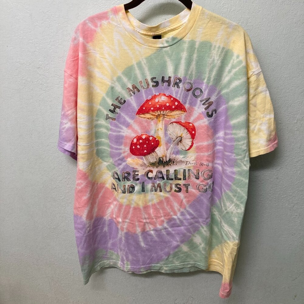 Hippie Retro Vibe Tie Dye Mushroom T Shirt New Size XL